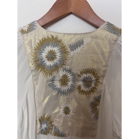 Tamara Catz Embroidered Tunic Top Women’s Sz XS White/Ivory Gold Shimmer - Picture 4 of 7